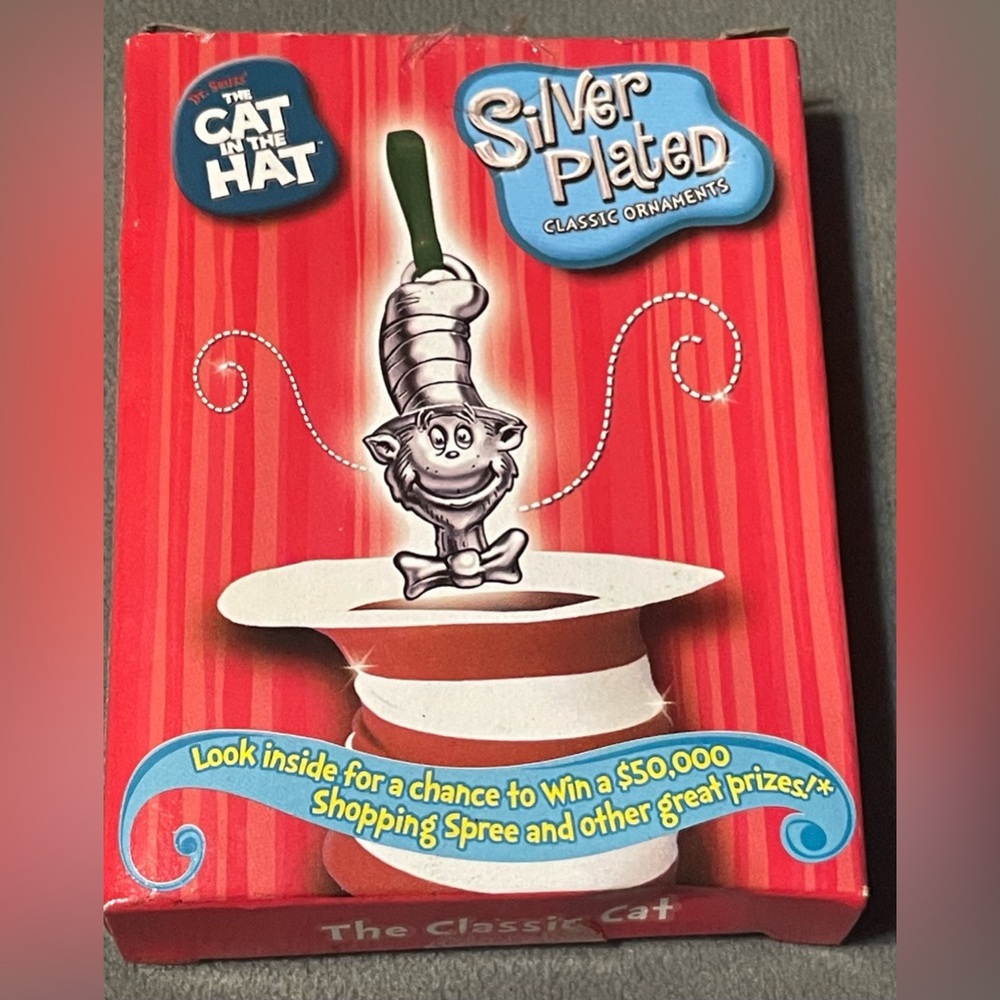 Dr. Seuss Cat in the‎ Hat Silver Plated Classic Cat Ornament 2003 NIB Unused